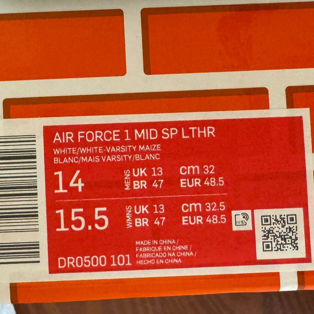 Nike Air Force 1 Mid Sp Leather Off White Maize Men's Size 14 (new in box) - Picture 5 of 11